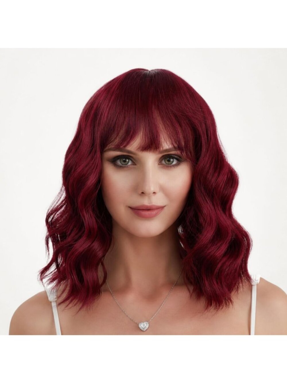 Women's Burgundy Classic 14 Inch Natural Synthetic Short Wavy Curly Bob Wigs